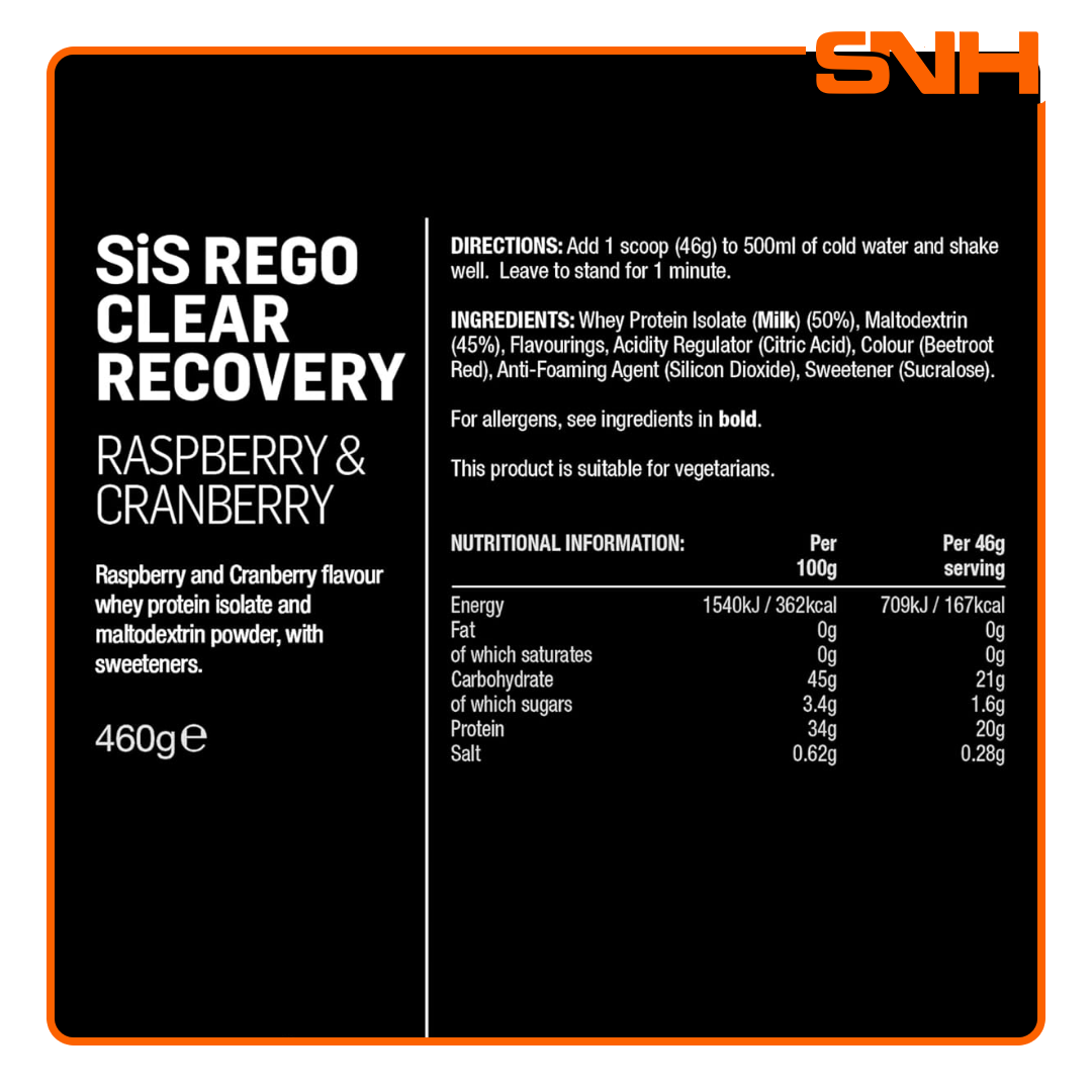 Science In Sport REGO Clear Recovery Powder tub, UK-made clear whey isolate recovery powder in a refreshing juice-like format