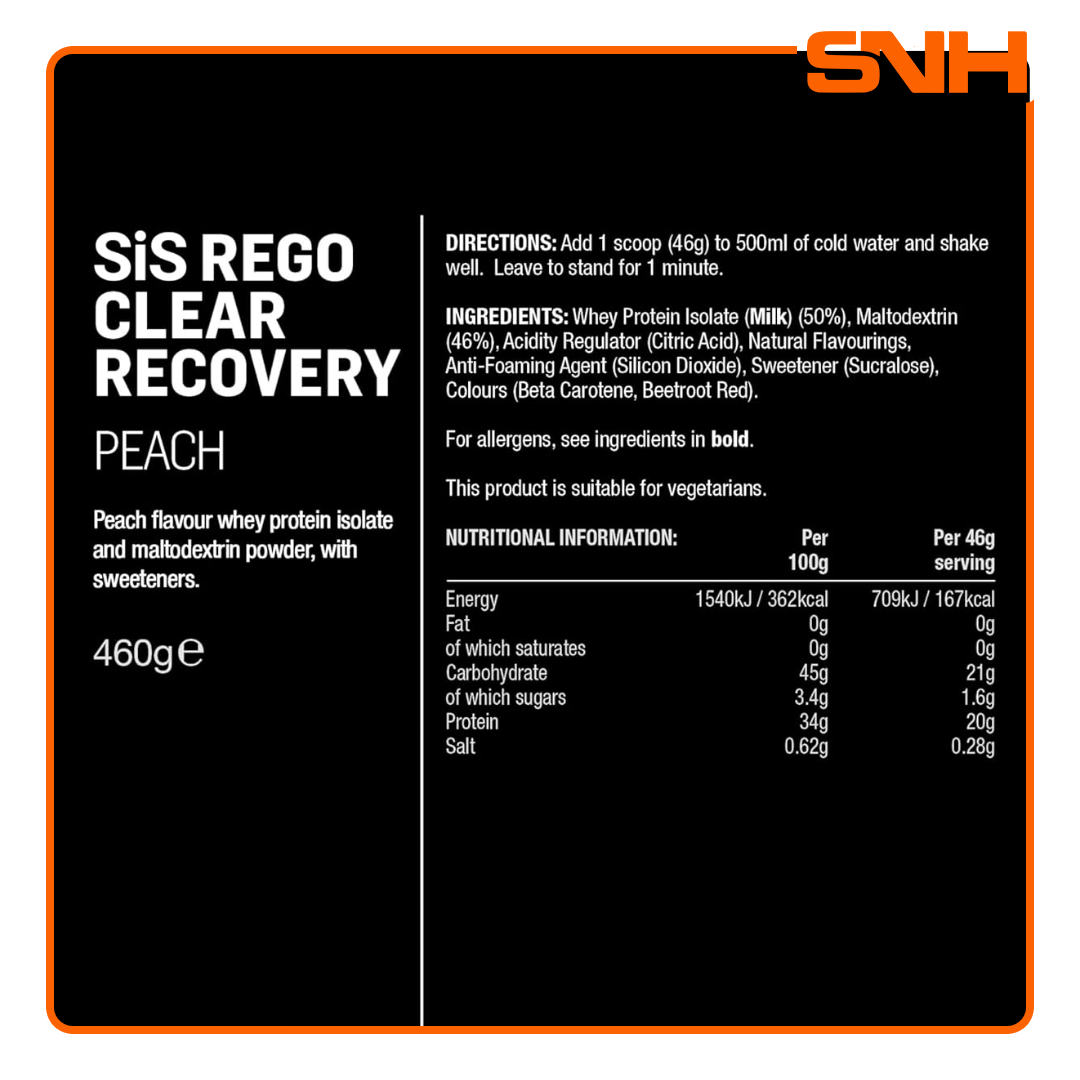 Science In Sport REGO Clear Recovery Powder tub, UK-made clear whey isolate recovery powder in a refreshing juice-like format