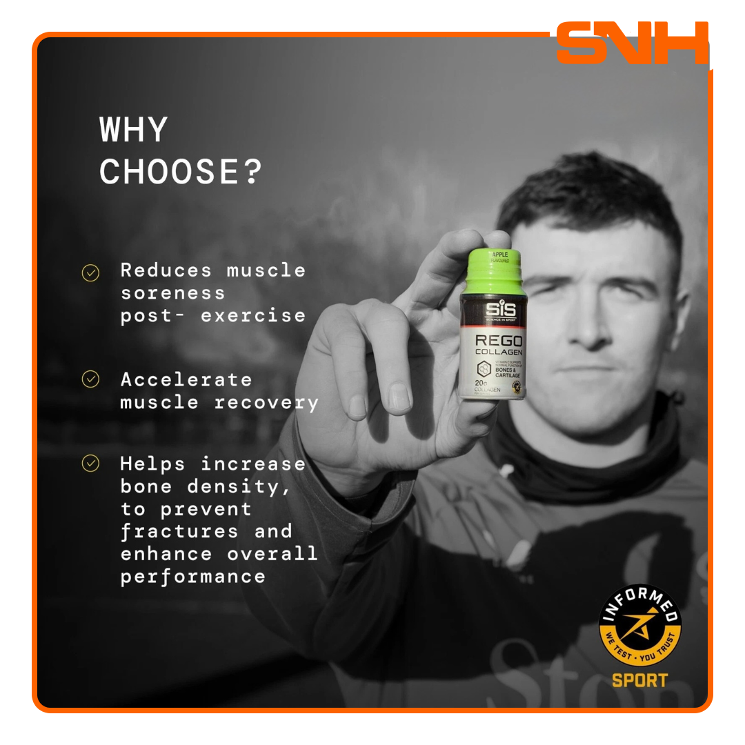 Science In Sport REGO Collagen Shot apple-flavoured collagen drink, UK-made 20g bovine collagen with 80mg vitamin C per single serve
