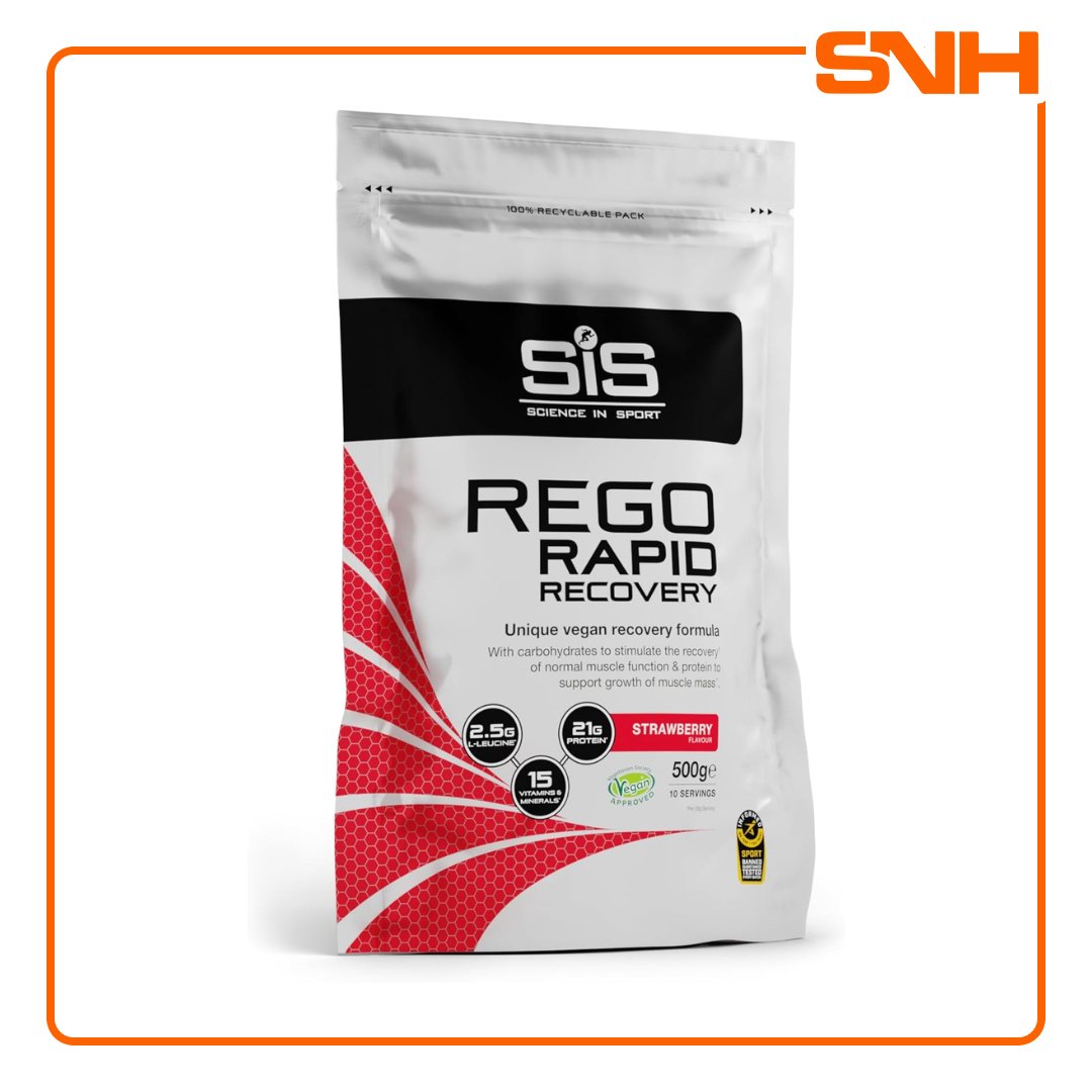 Science In Sport REGO Rapid Recovery Powder tub, UK-made post-exercise recovery powder with 22g carbs and 20g protein per 50g serving
