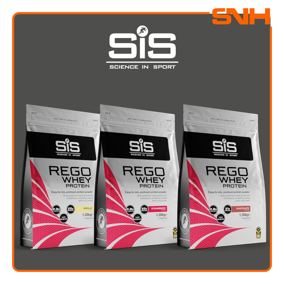 Science In Sport REGO Whey Protein 1.35kg vanilla tub, UK-made post-training whey protein with 22g protein per 30g scoop
