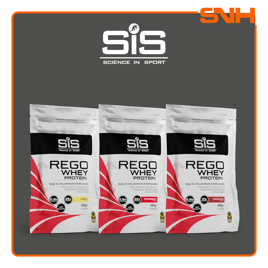 Science In Sport REGO Whey Protein 450g vanilla tub, UK-made post-training whey protein with 22g protein per 30g scoop