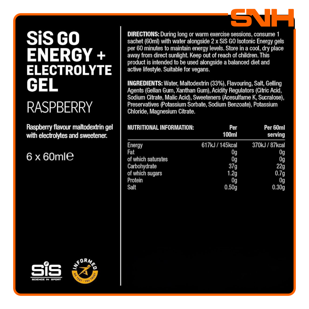 Science In Sport GO isotonic energy gels with electrolytes, UK-made 60ml endurance energy gel sachet with 22g carbs per serving