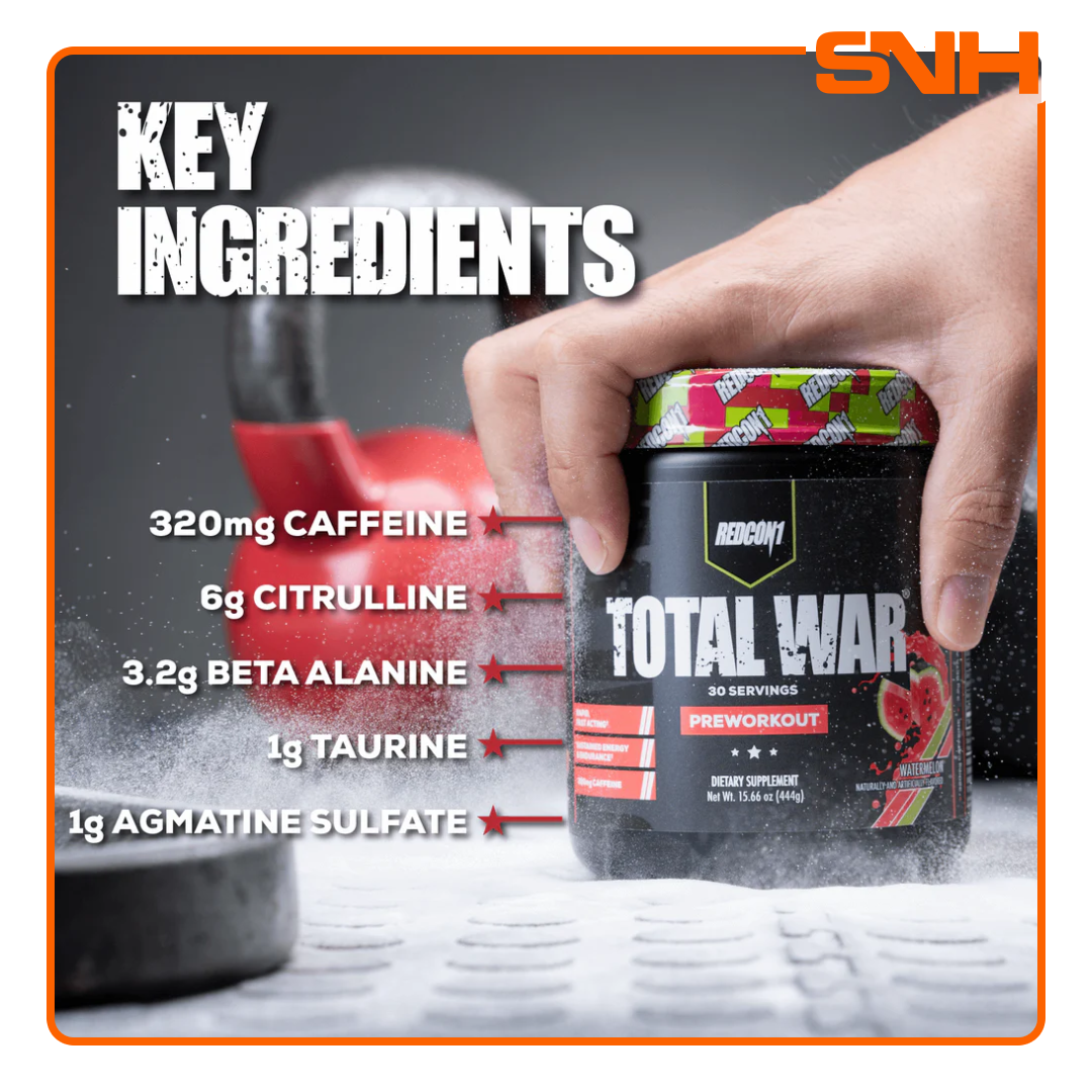 REDCON1 Total War pre workout in Sri Lanka, US-made high-stimulant pre-workout powder with 320mg caffeine and 6g citrulline per scoop