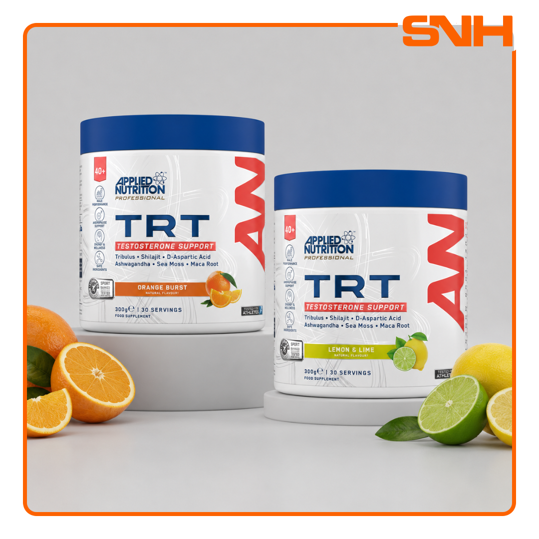 Applied Nutrition TRT Testosterone Support Supplement tub, UK-made Informed Sport testosterone support drink with minerals and adaptogens