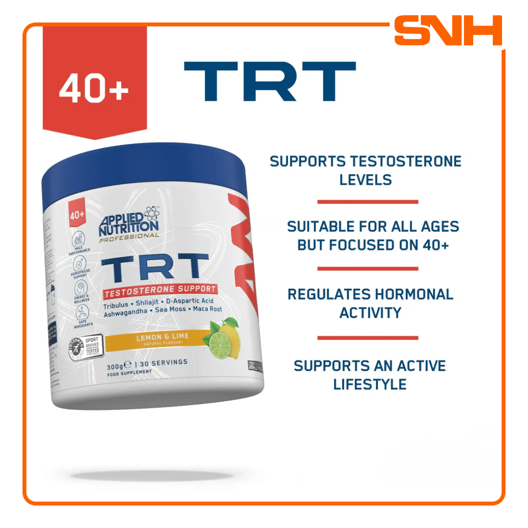 Applied Nutrition TRT Testosterone Support Supplement tub, UK-made Informed Sport testosterone support drink with minerals and adaptogens