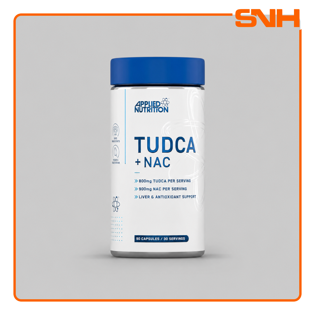Applied Nutrition TUDCA + NAC Capsules bottle, UK-made daily liver support capsules with clinical TUDCA and N-Acetyl Cysteine