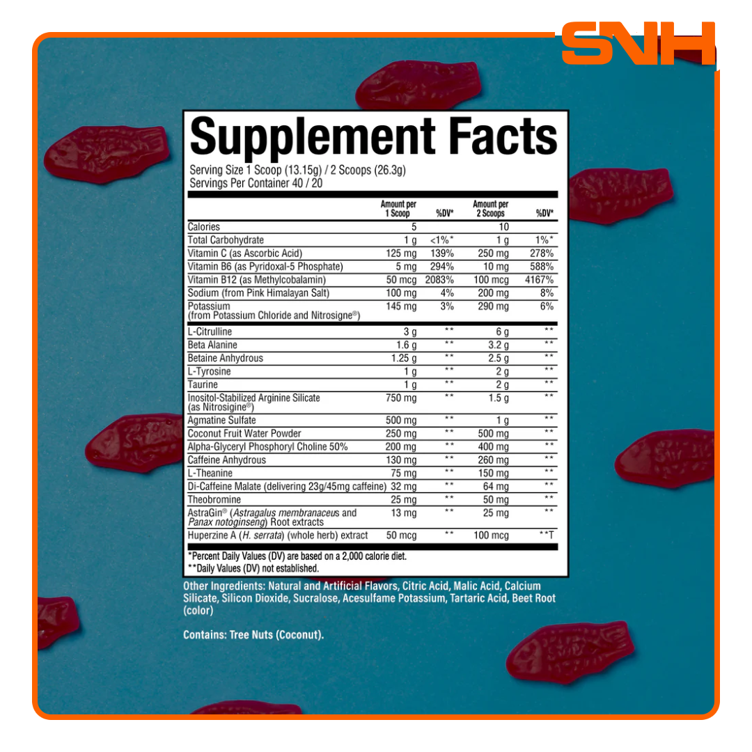 RAW Nutrition Thavage Pre-Workout tub, US-made high-stim pre-workout formulated by Chris Bumstead with Beta Alanine and L-Tyrosine