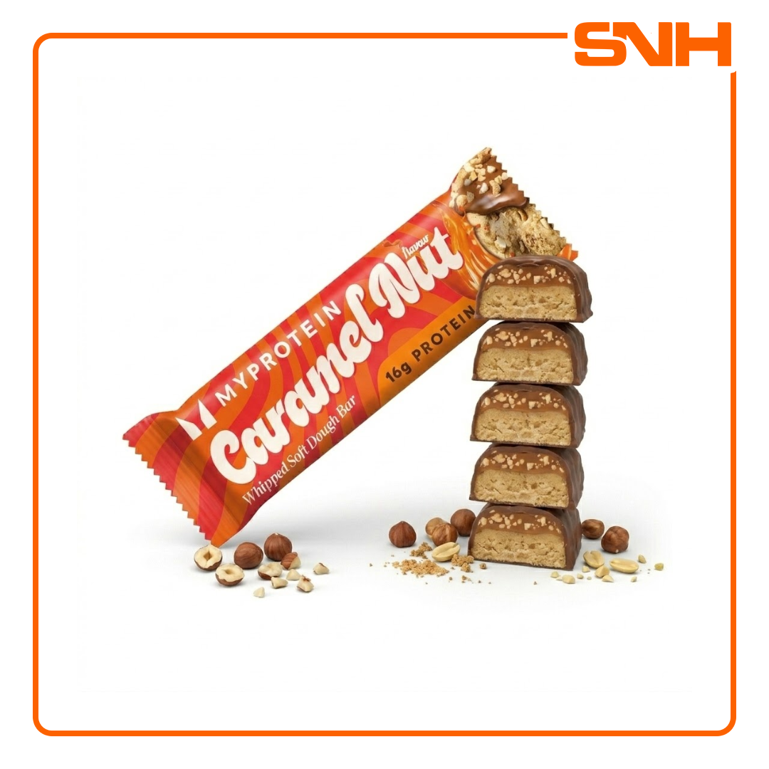 
Myprotein The MyProtein Bar protein bars, indulgent UK-made protein bar with 16g protein, gooey caramel and chocolate-style coating