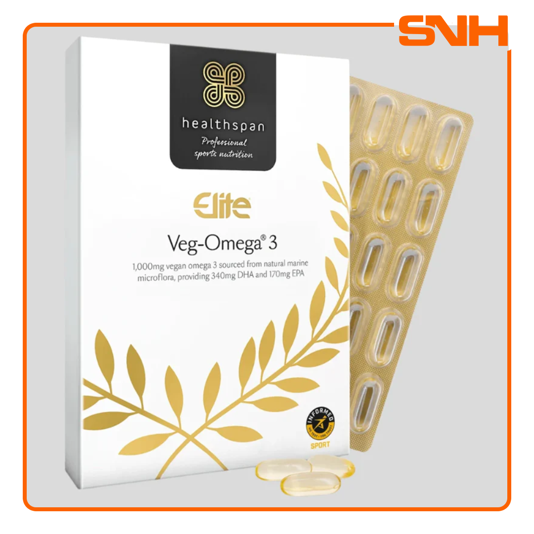 Healthspan Elite Veg-Omega 3 1000mg vegan omega 3 capsules from algae, UK-made Informed-Sport certified plant-based supplement