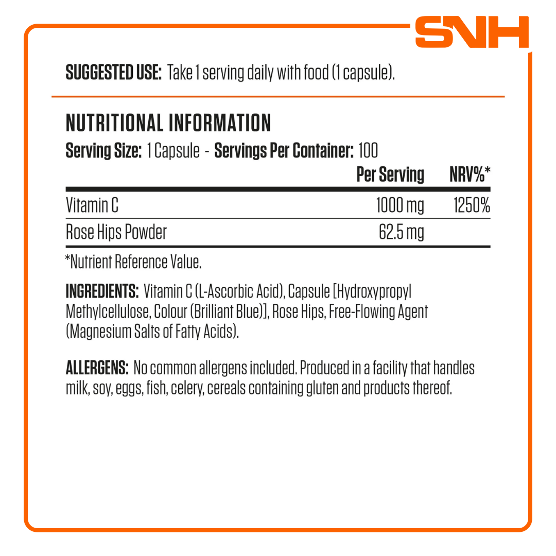 Applied Nutrition Vitamin C 1000mg tablets bottle, UK-made halal vegan-friendly Vitamin C with Rose Hips for immune and antioxidant support