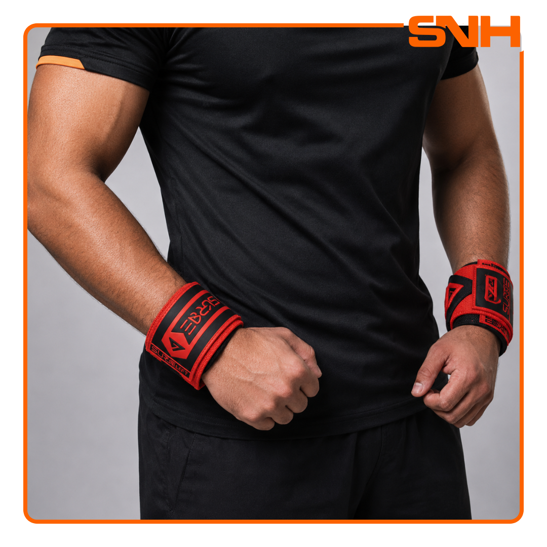 SURGE 18" Weightlifting Wrist Wraps in onyx, premium wrist support for powerlifting, bench press, and overhead pressing