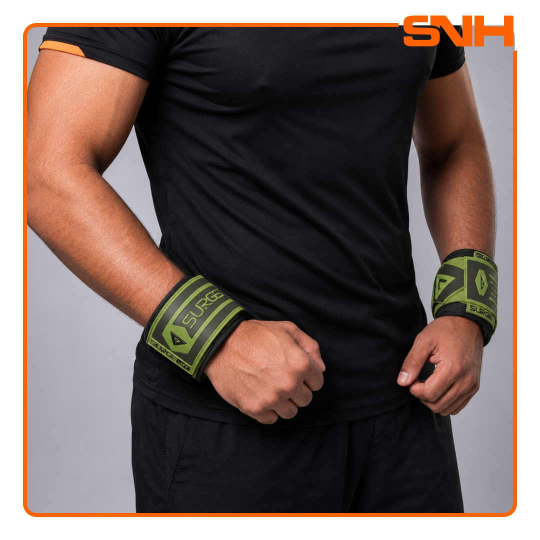 SURGE 18" Weightlifting Wrist Wraps in onyx, premium wrist support for powerlifting, bench press, and overhead pressing