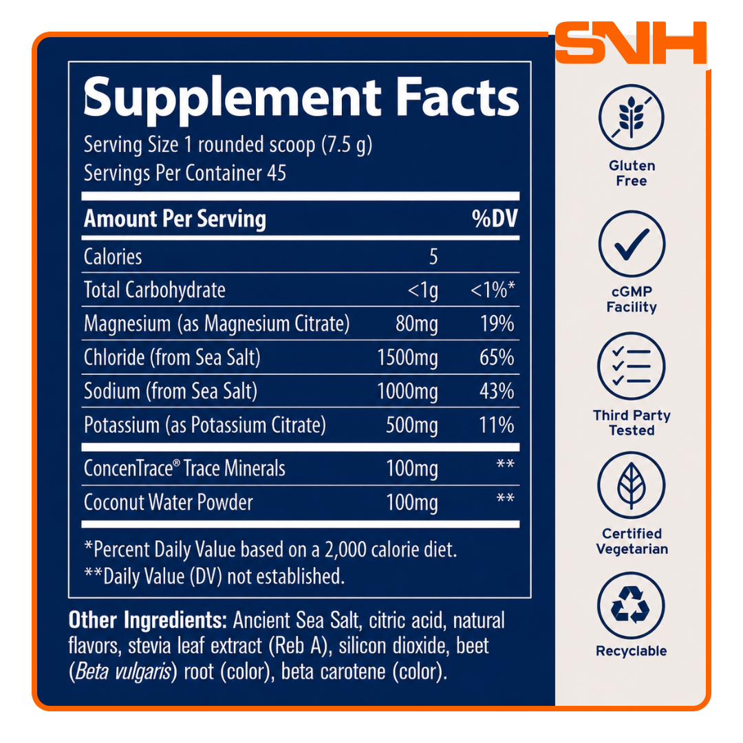 Trace ZeroLyte Canister, US-made daily electrolyte and trace minerals drink mix with ancient sea salt and coconut water powder