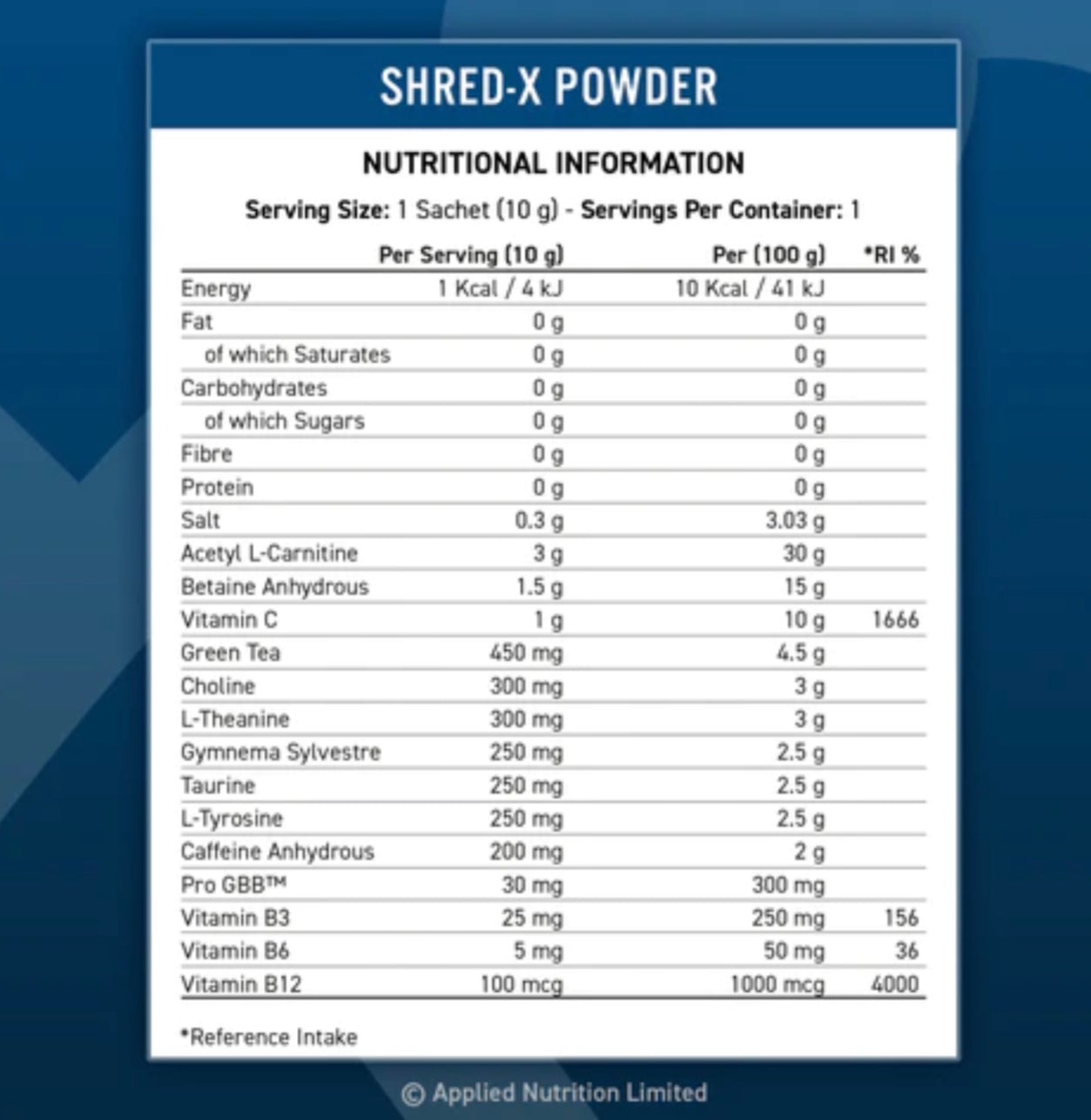 Applied Nutrition Shred X Thermogenic Powder Sample Sachet - Sports Nutrition Hub 