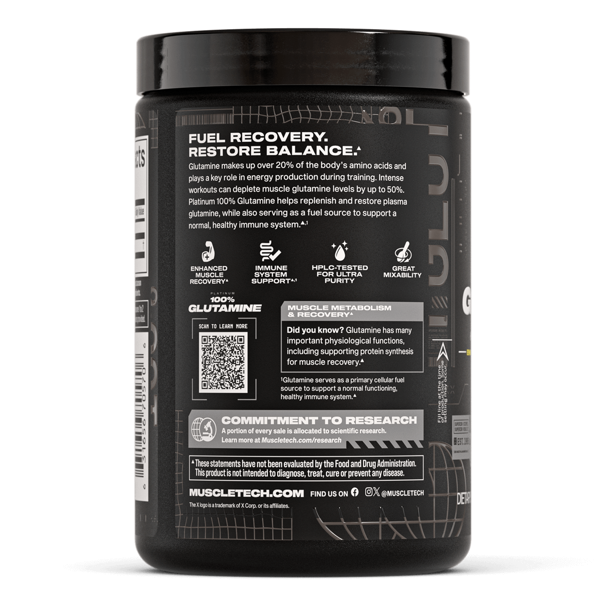 MUSCLETECH Platinum 100% Glutamine - Sports Nutrition Hub 